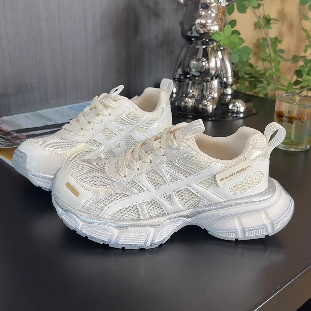 夏季老爹鞋女网面2025新款透气百搭轻便舒适防滑运动休闲鞋慢跑鞋