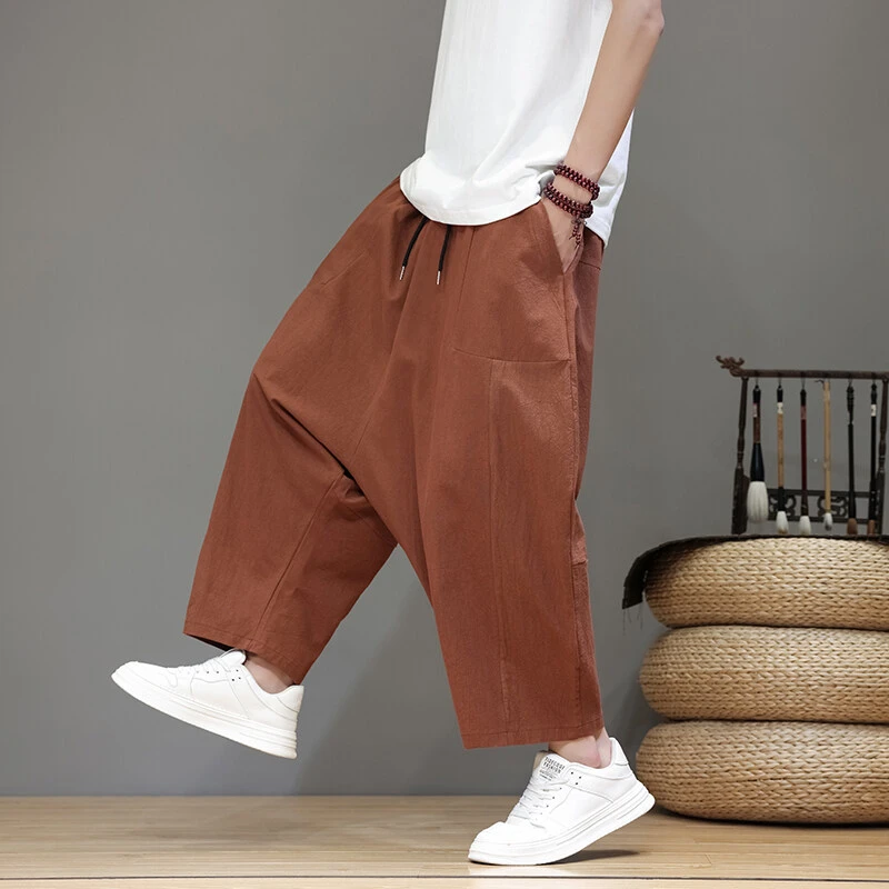 中国风大码棉麻透气大裆裤宽松低裆垮夏季新款阔腿裤休闲九分裤子