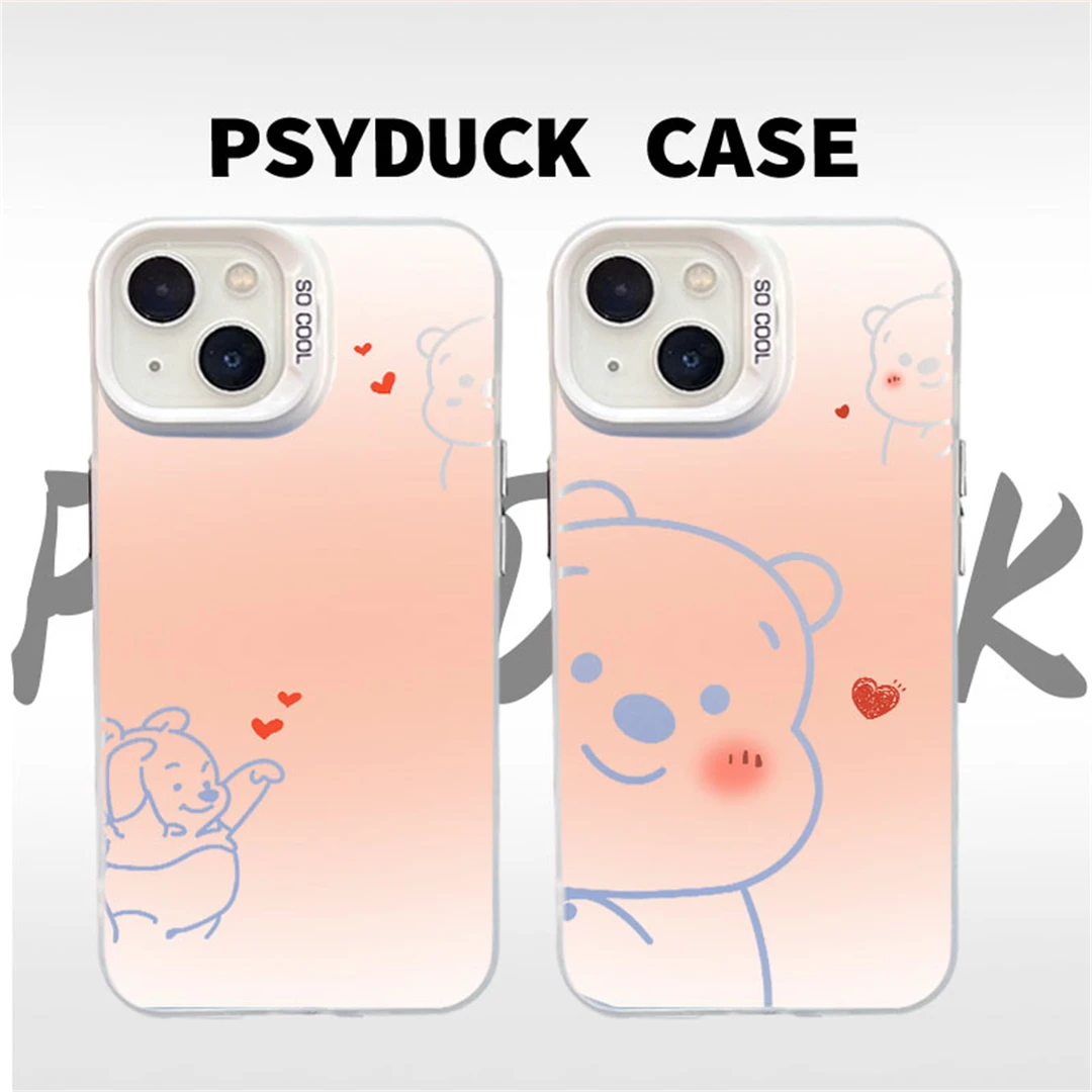 适用苹果华为一加小米探头维尼彩银白底卡通动漫防摔手机壳