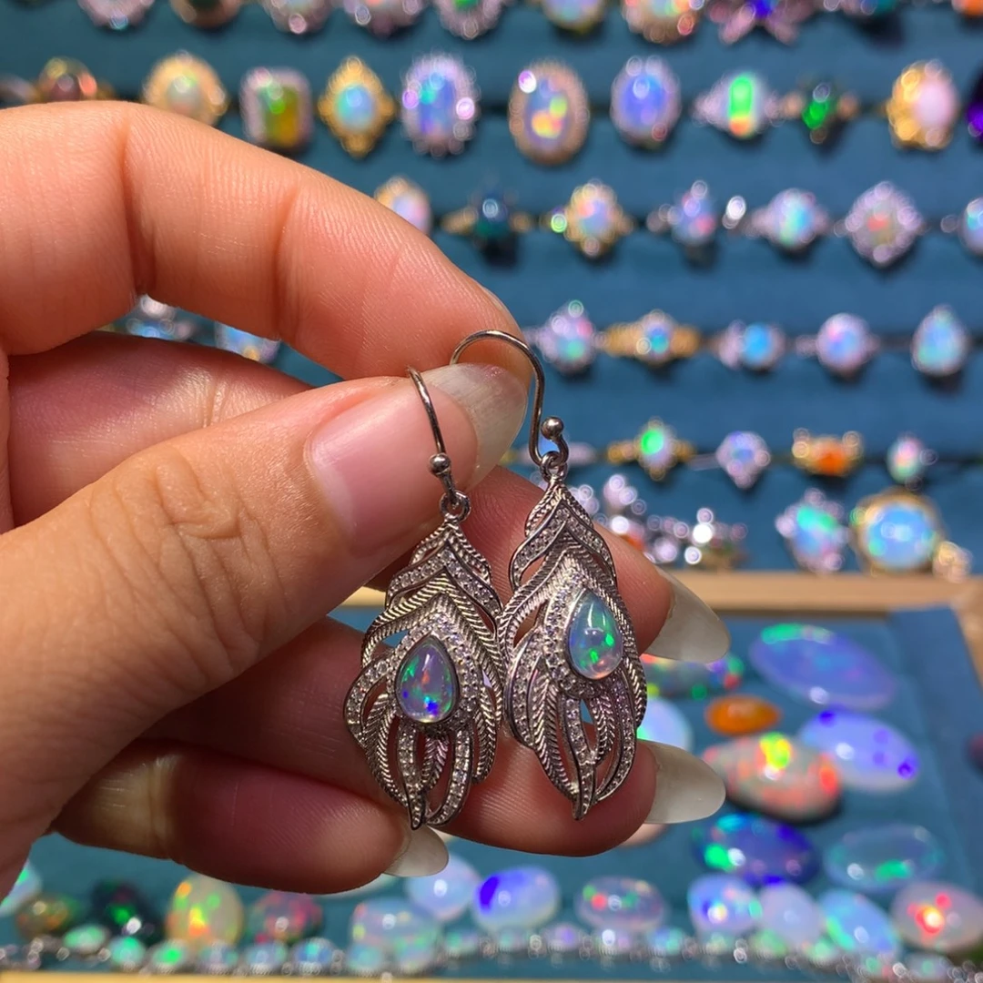 欧泊银S925镶嵌耳饰款