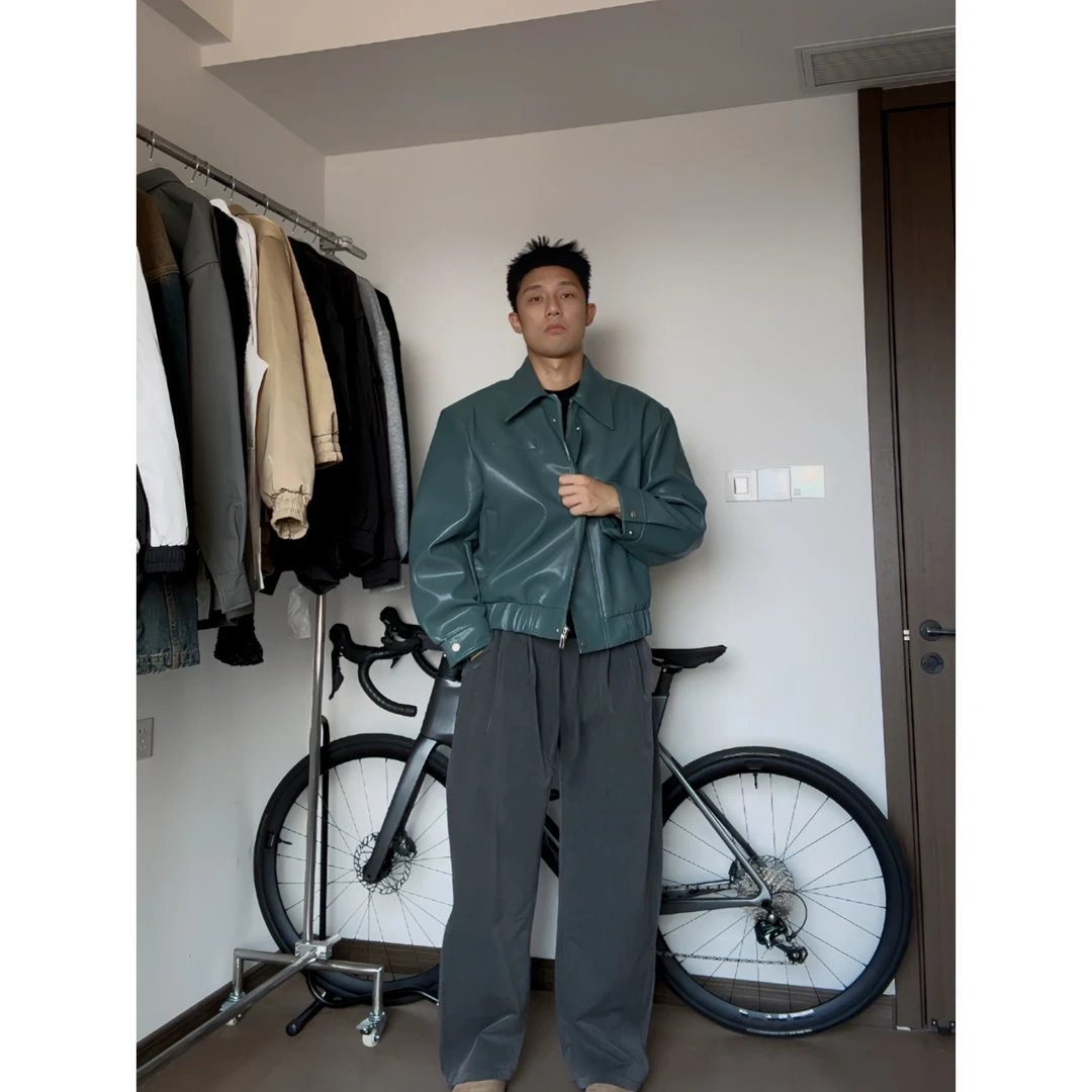 2025秋季新款长裤松紧腰双褶垂感休闲宽松直筒西裤男款