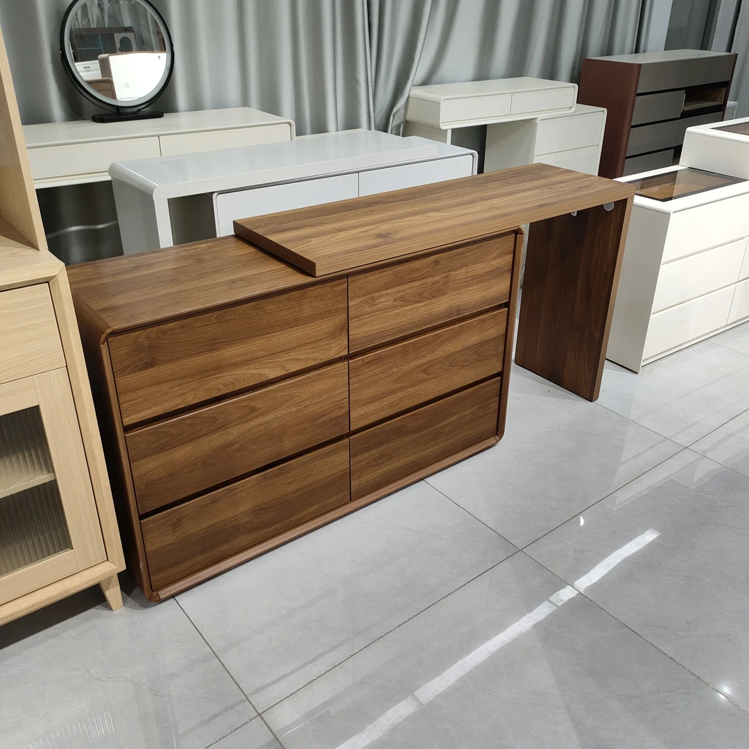 白店胡桃色实木生态板伸缩梳妆台