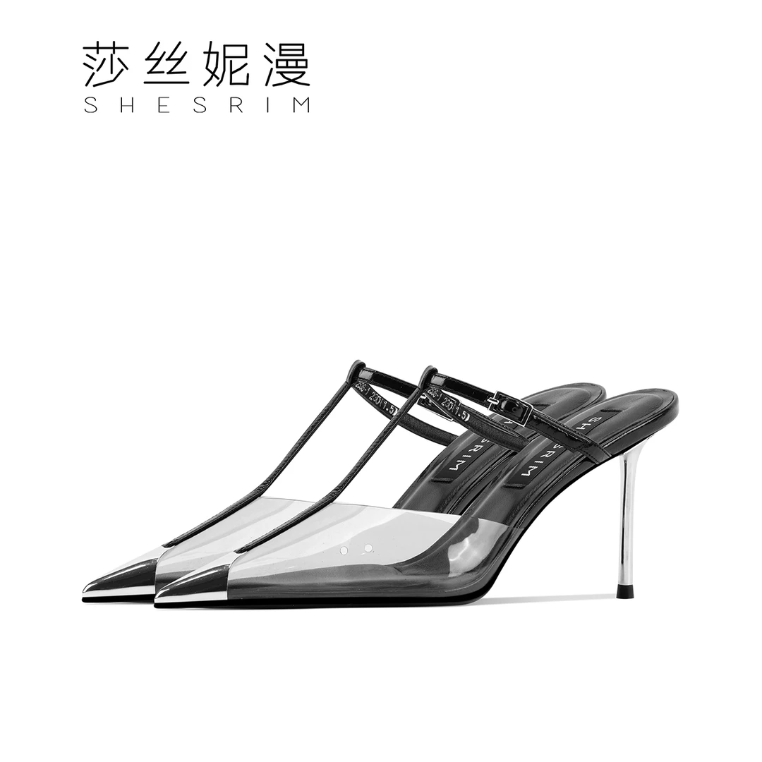 301-「7CM/8M」春夏新款防踢头凉鞋高跟鞋女黑性感时尚优雅百搭凉鞋