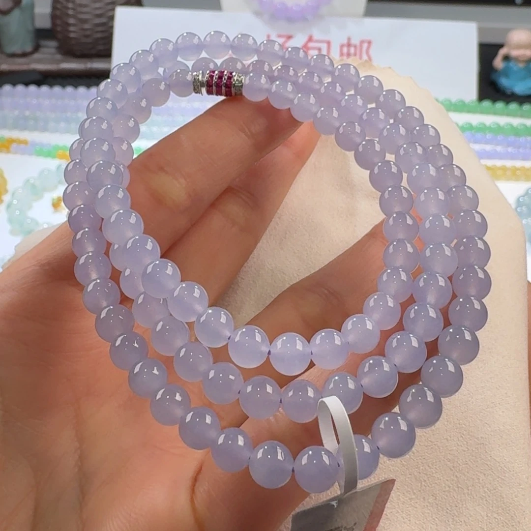 翡翠手链未镶嵌高冰紫长串6mm