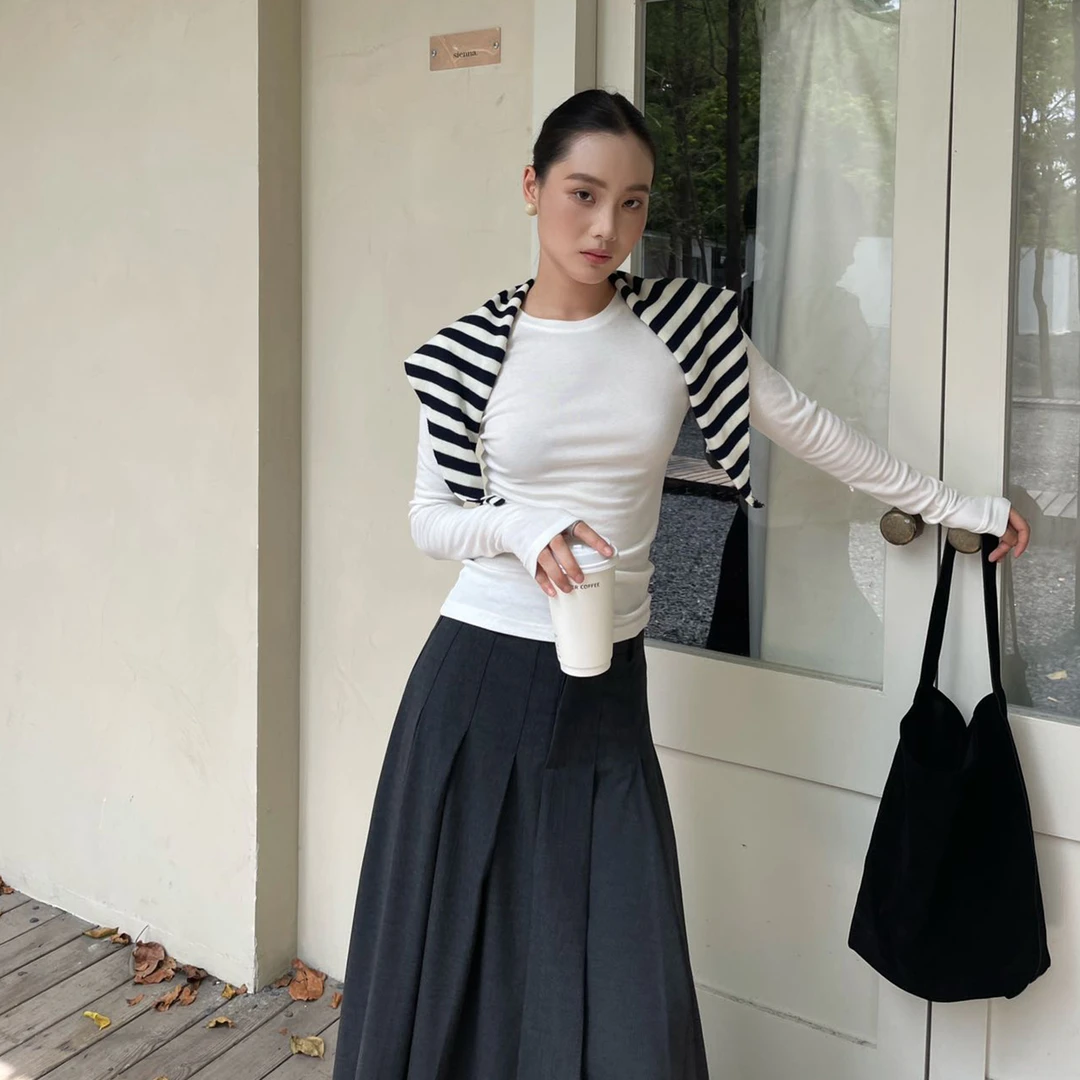 PUIRTY YH韩系百搭修身外穿长袖T恤女秋季小众内搭打底衫时尚上衣