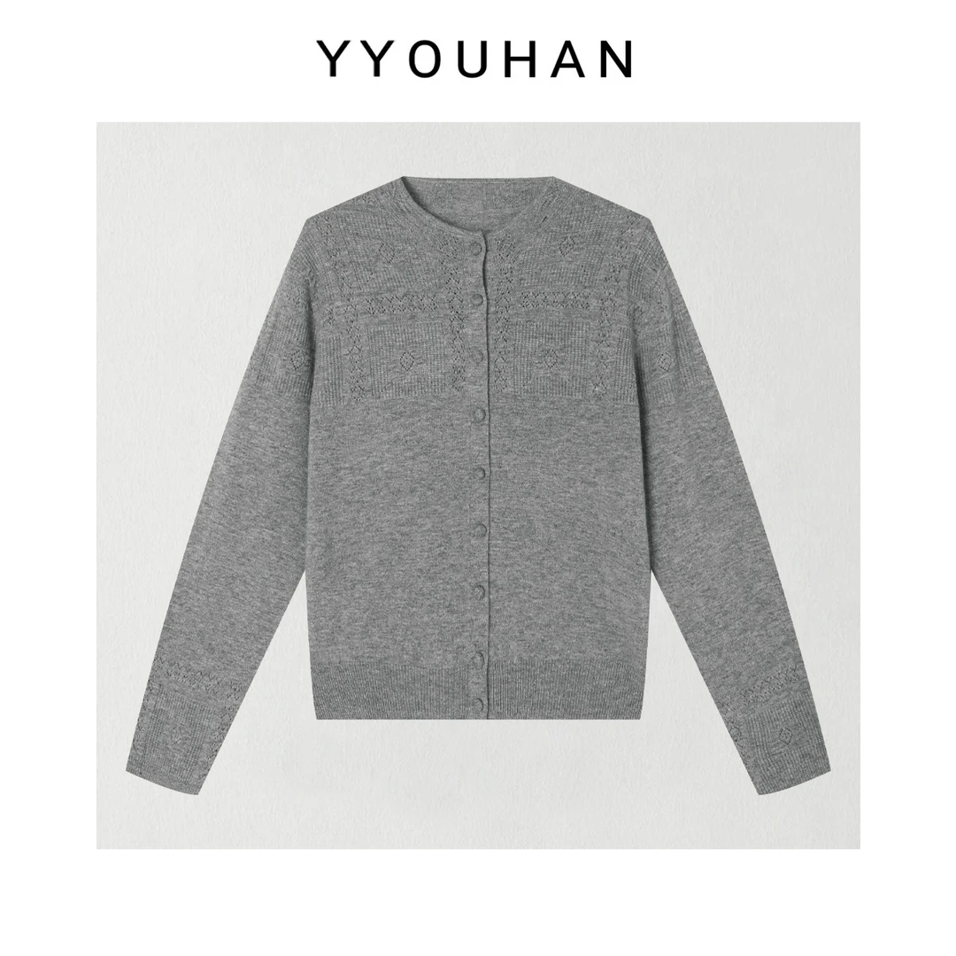 月月 2025冬季新款小众设计灰色毛衣针织衫百搭打底 2601D09