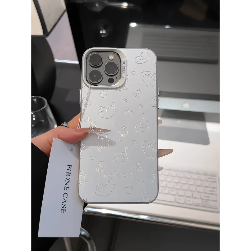 苹果小猫适用苹果17pro手机壳16promax彩银华为p80荣耀oppo小米15