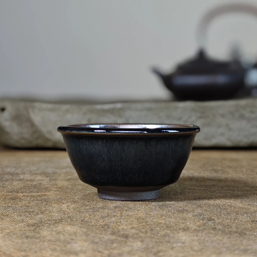 吴兴乾柴烧建盏主人杯纯手作陶瓷杯高端茶盏青蓝兔毫折沿碗69550