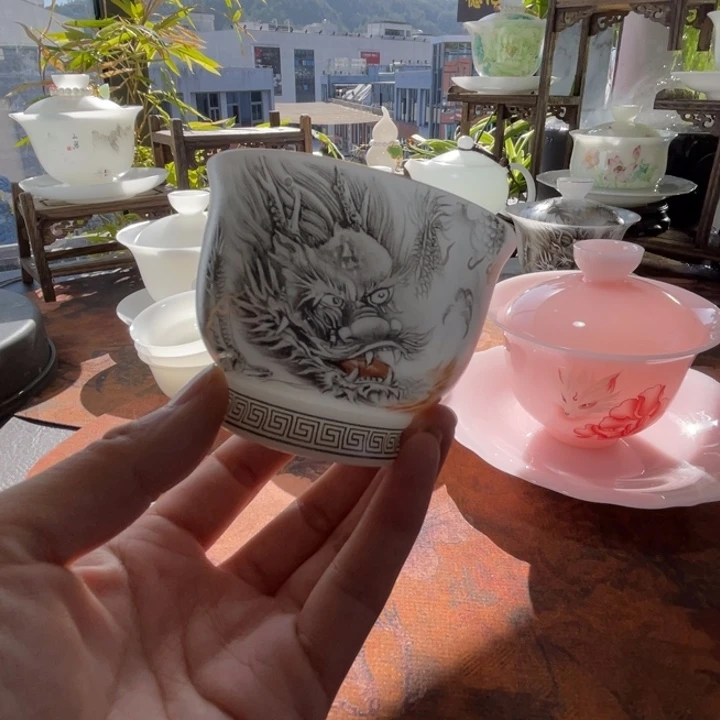 冰晶璞玉素烧墨龙压手杯120ml