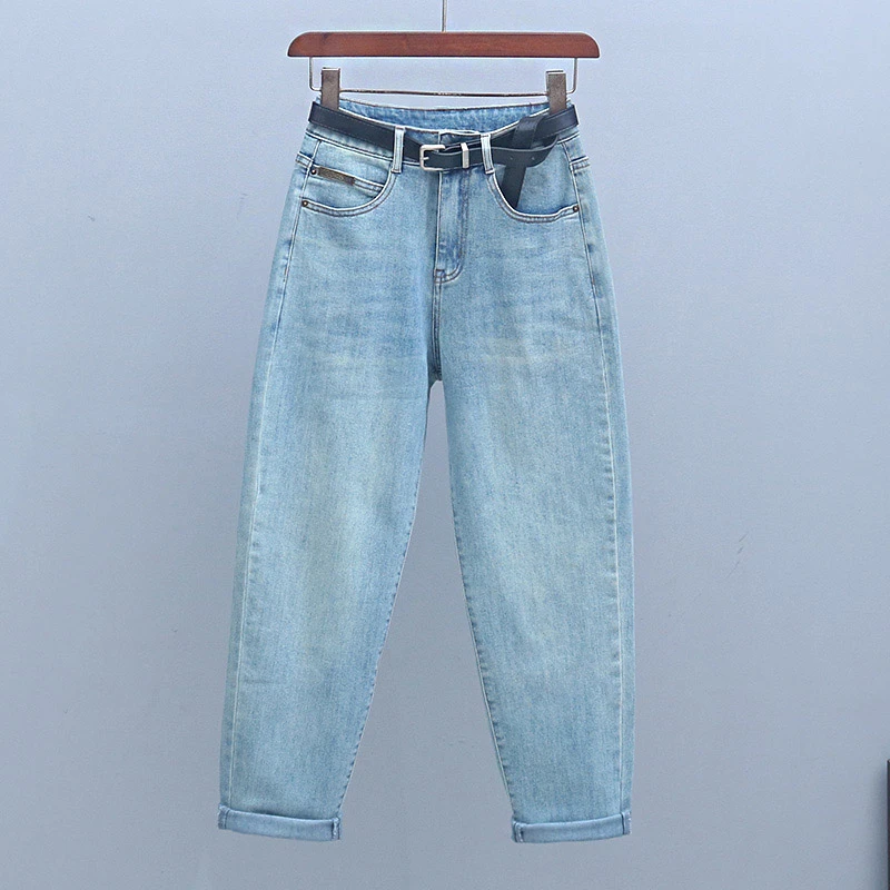 2025年新款高腰弹力牛仔裤春秋薄款显瘦百搭哈伦裤百搭浅色老爹裤