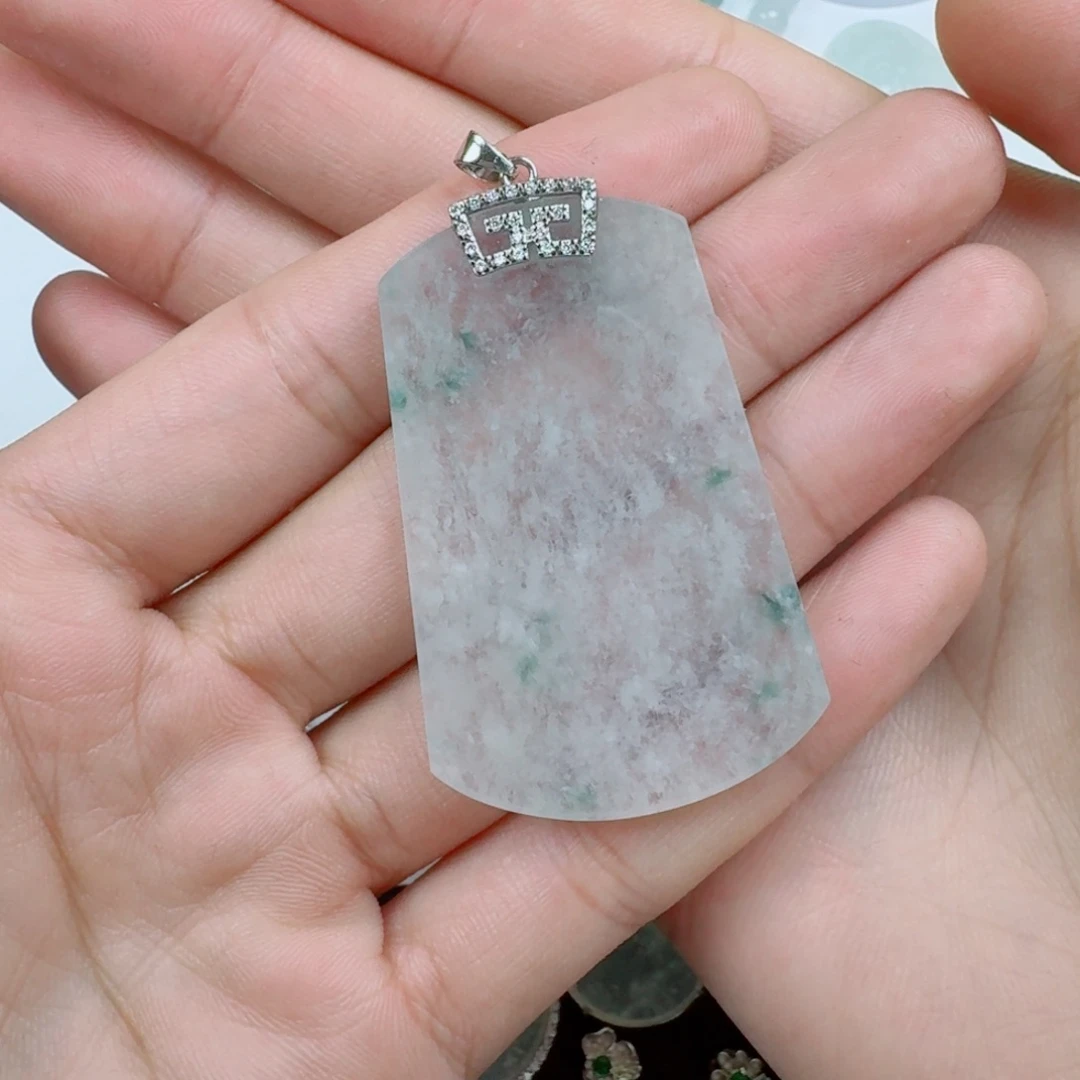 颈饰银S925镶嵌翡翠修**性天然缅甸A货翡翠无事牌