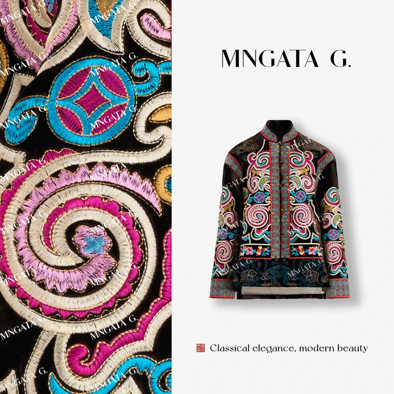 MNGATA G.宫小妍【真丝绒·彩绣百鸟】非遗大秀中式刺绣外套5090158