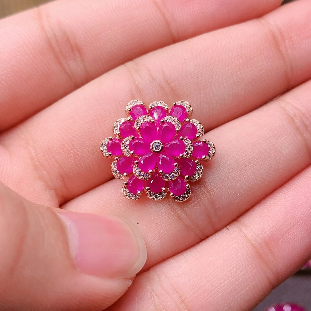 红宝石戒指银S925镶嵌