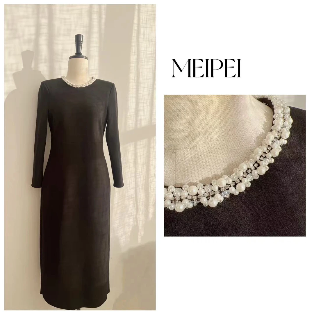 [香风小黑裙]立体剪裁钉珠连衣裙24122799/24122788