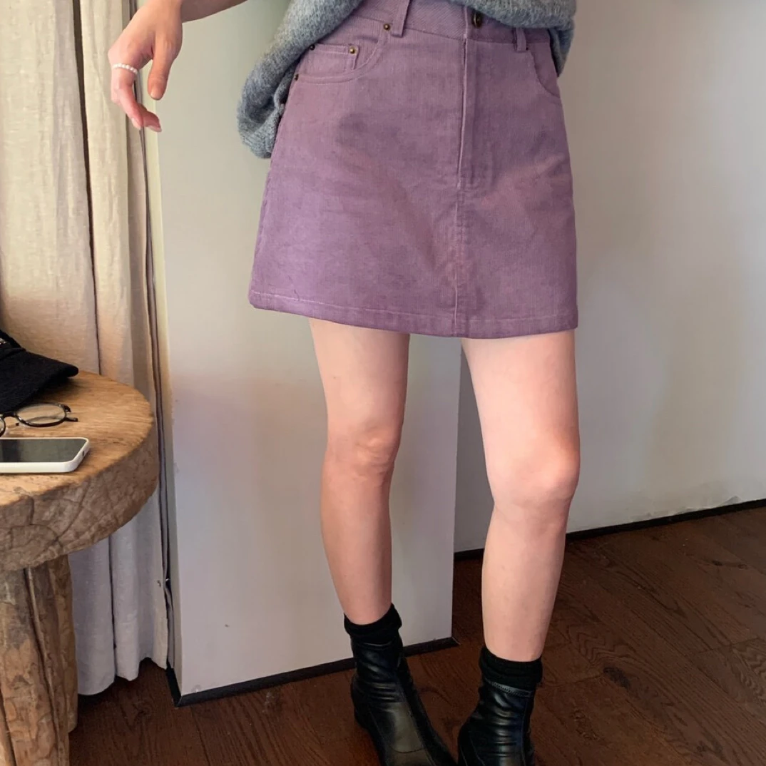 （051-100）秋冬短裤A字高腰显瘦毛呢短裙百褶百搭包臀修身时尚