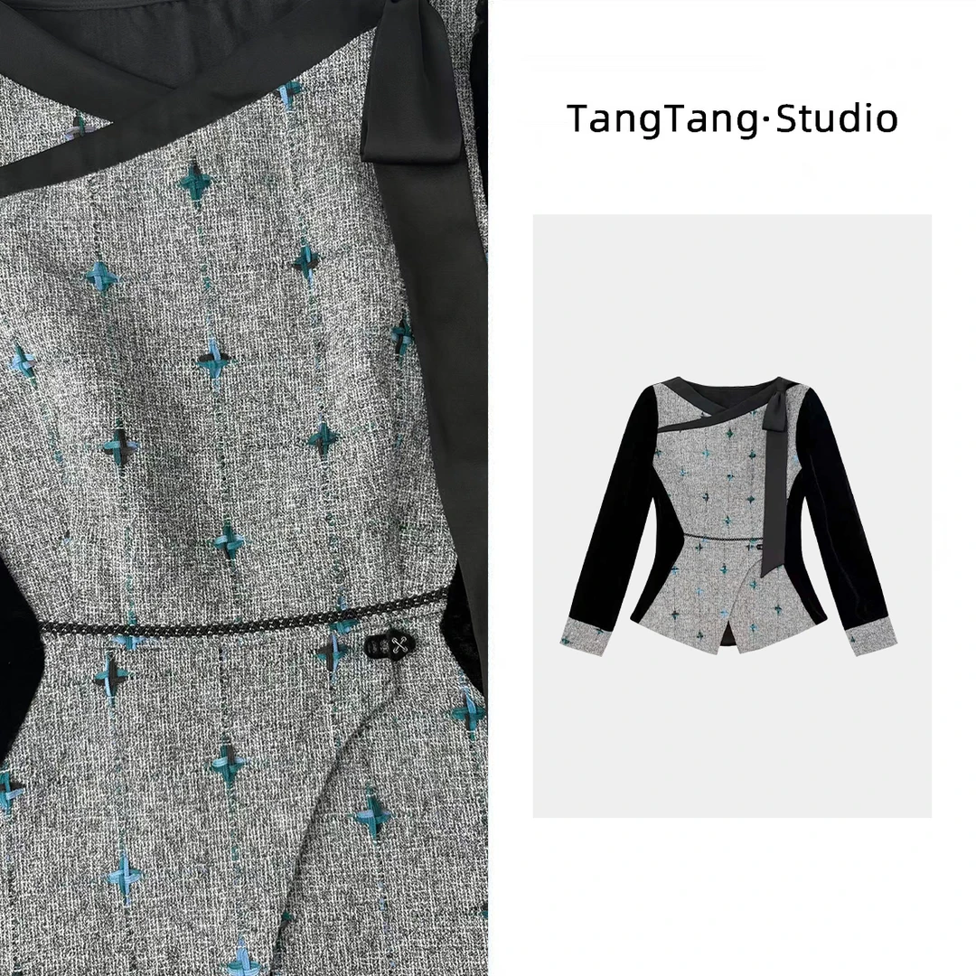 【TangTang·Studio】刺绣小香丝绒上衣高级气质显瘦女装上衣-259626