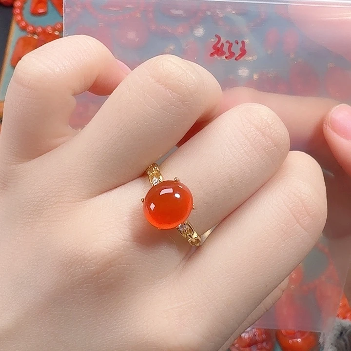 南红玛瑙银S925镶嵌戒指
