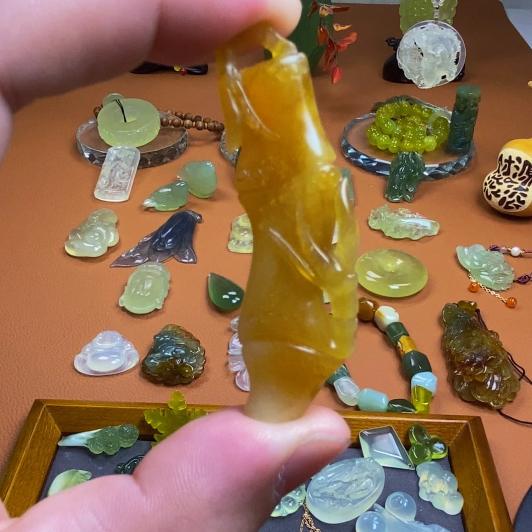 合金岫玉颈饰岫玉花玉焦糖色手工竹节