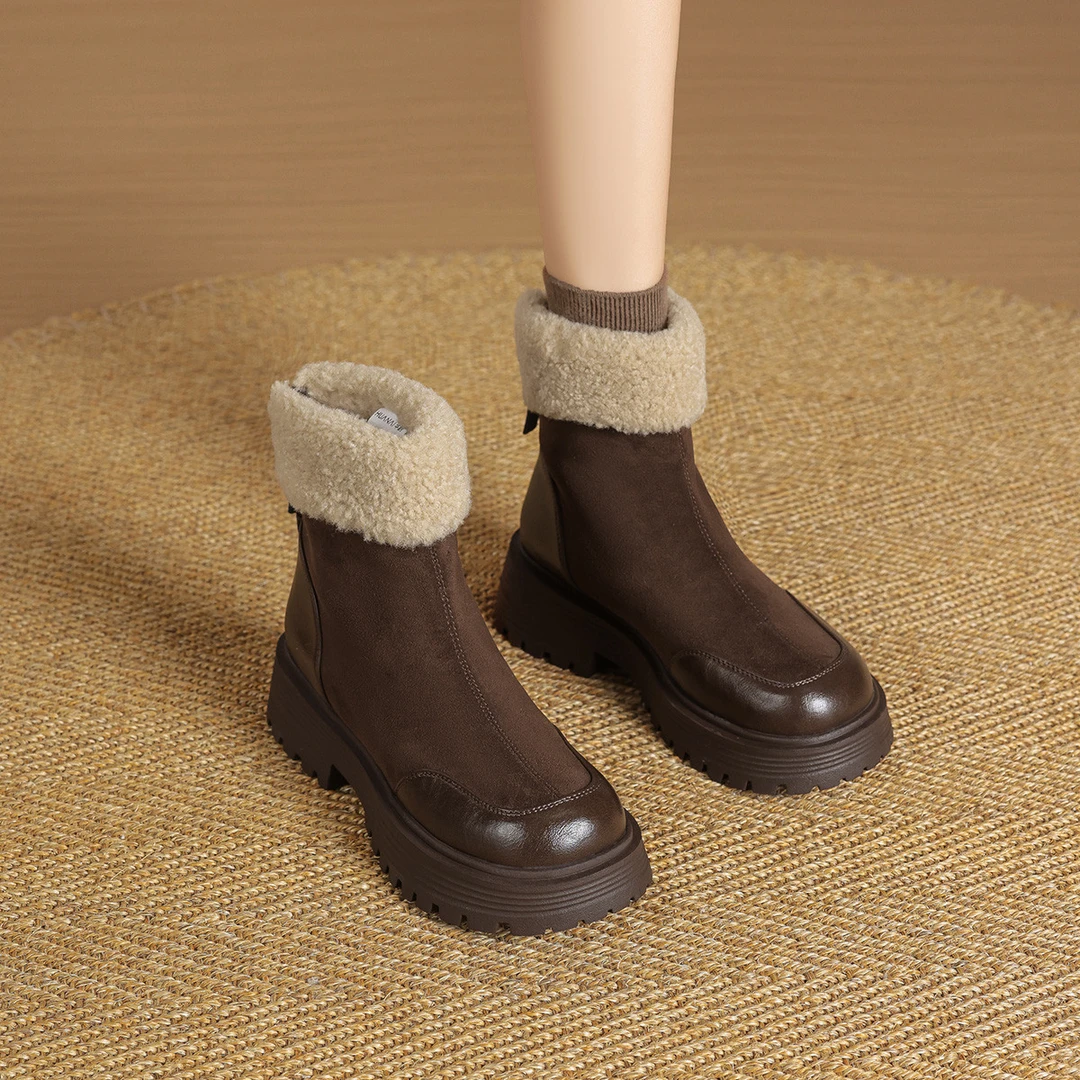 华耐加绒加厚雪地靴女2025冬季新款保暖棉鞋厚底增高瘦瘦靴短靴子