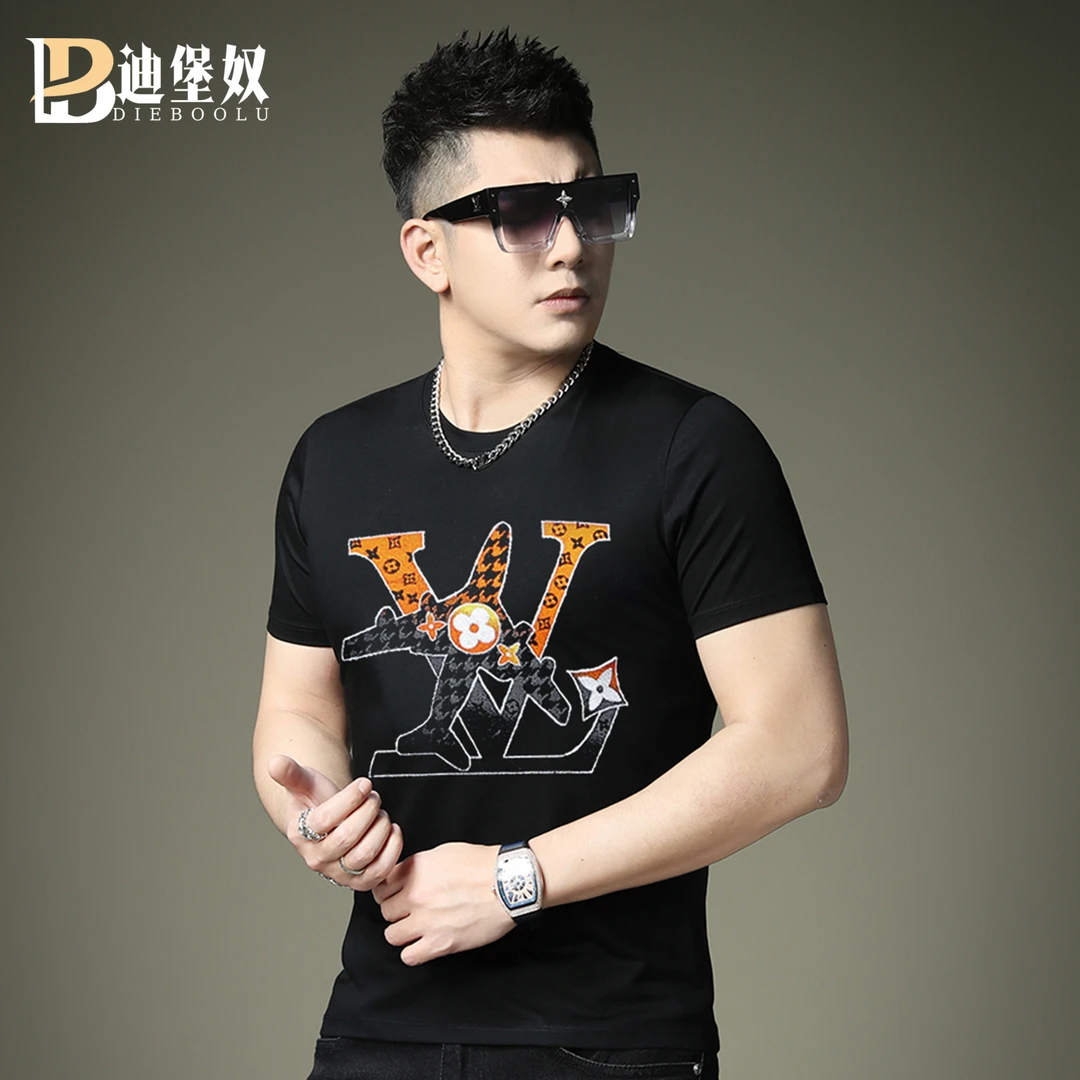 欧洲站短袖t恤男士夏季新款高品质半截袖潮牌修身丝光棉时尚半袖