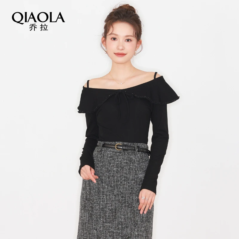 QIAOLA/乔拉【舞影流光】秋季小香风针织黑曜石小飞袖时尚套装预售