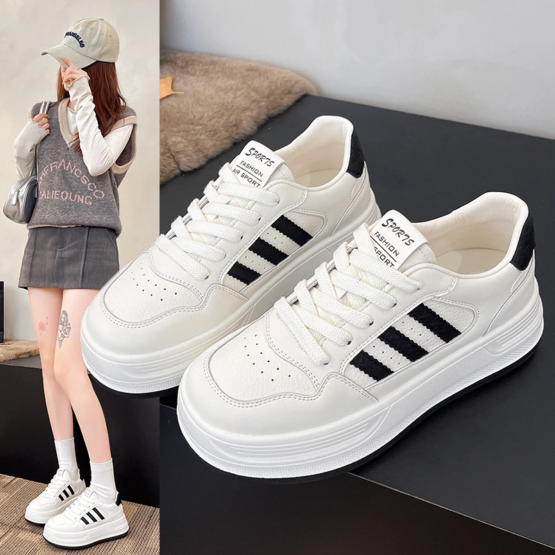 厚底拼色小白鞋女2025春季新款超轻底舒适百搭增高运动休闲板鞋潮