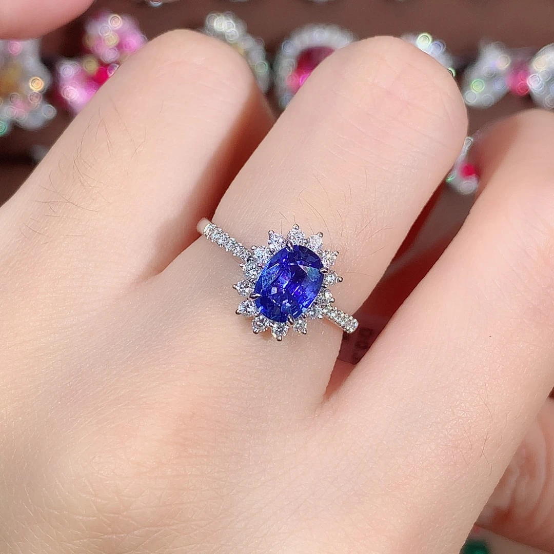 戒指蓝宝石18K金镶嵌1.12ct/天然宝石/七天无理由