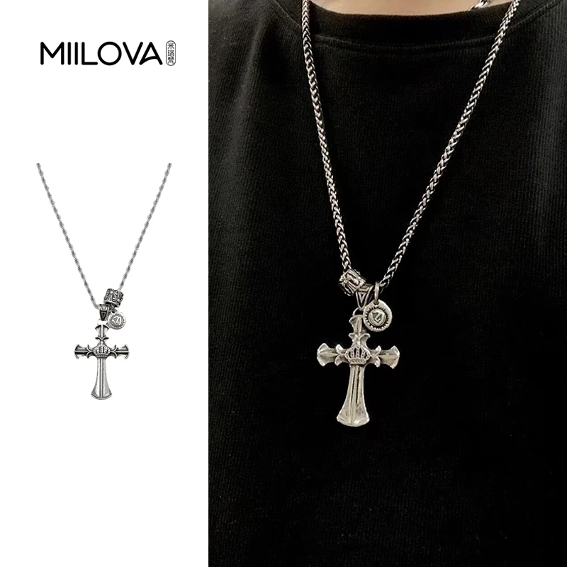 钛钢项链 克罗十字架吊坠项链男潮牌嘻哈街头百搭毛衣链女个性ins