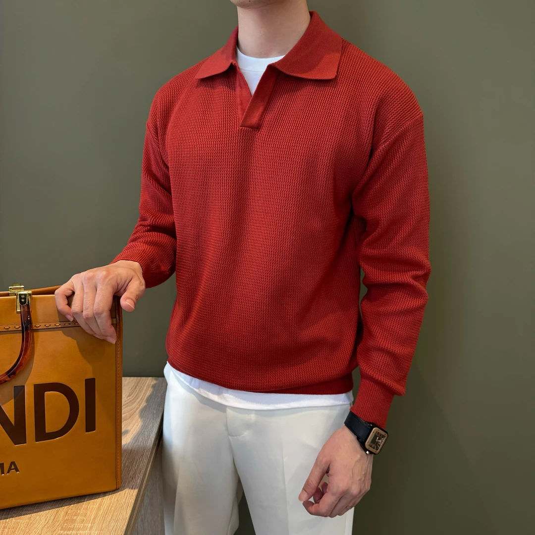 WUSHE【新春特辑】新贵极简秋冬男士海鸥V领POLO衫新年红火氛围毛衣