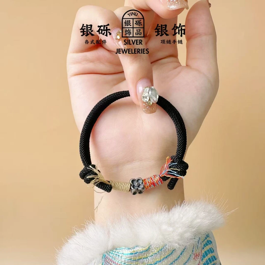 925银银制品 素款网红黑色少女风黑色时尚复古情侣轻奢民族风