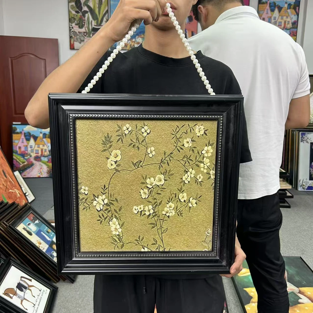 国风黄色玉枝花卉图案带框艺术装饰画适合客厅玄关144