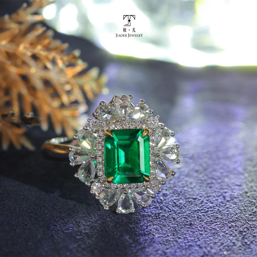 【姣儿珠宝】18K金1.81ct赞比亚沃顿祖母绿钻石戒指两戴款吉尔德