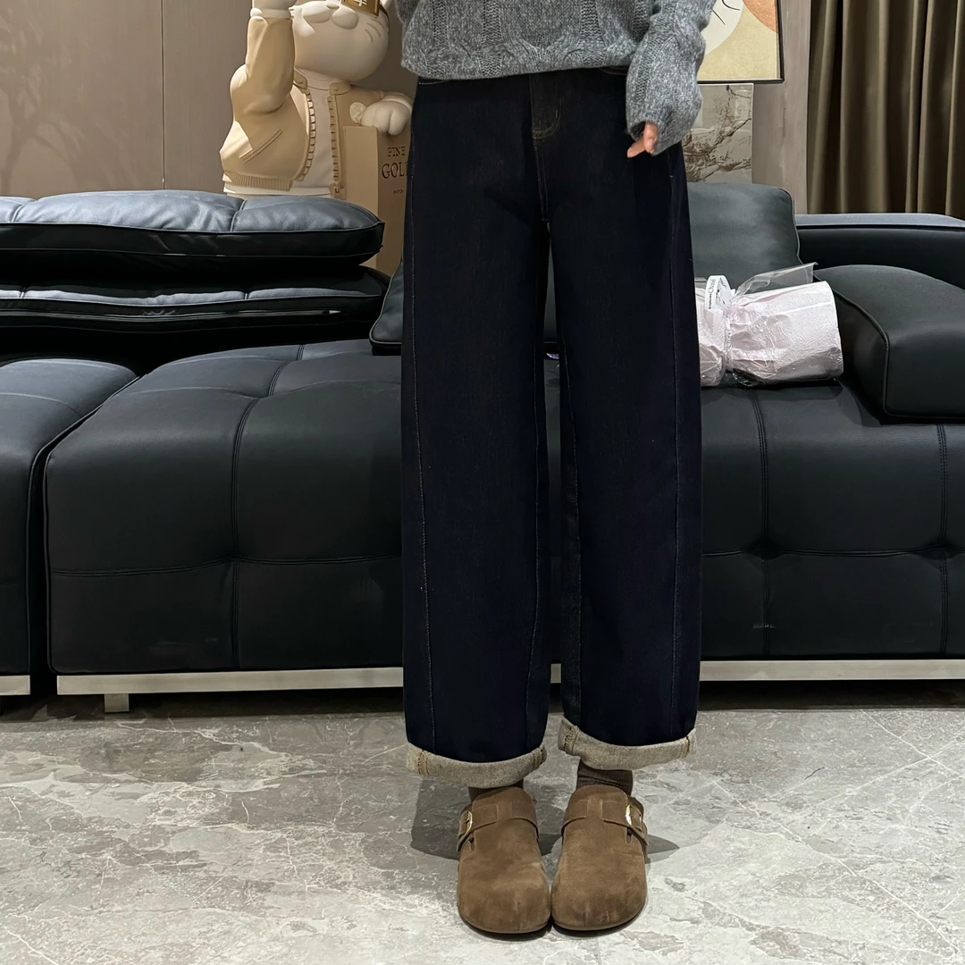 宿慕SUMU加绒弯刀九分裤2025秋季新9-20显瘦百搭休闲牛仔裤35073