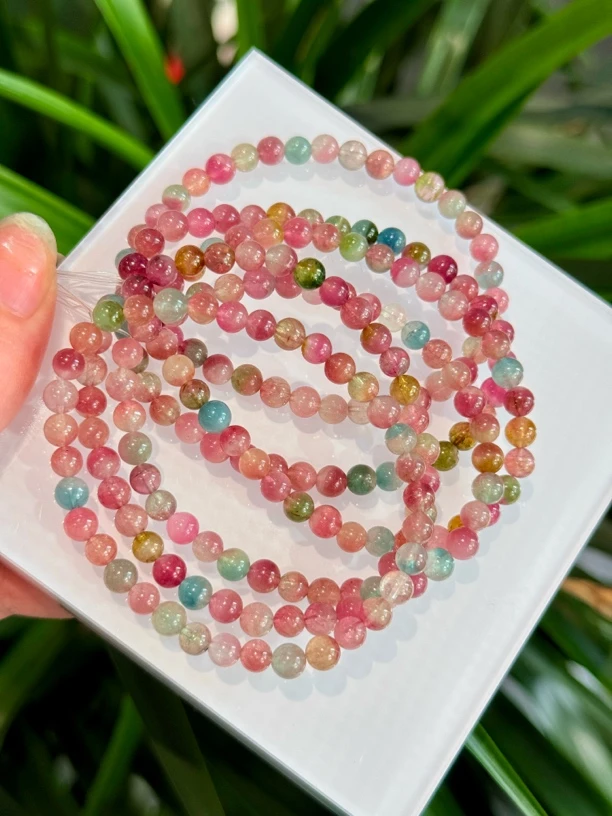 天然西瓜碧玺手链5.5mm左右未镶嵌多样性发一