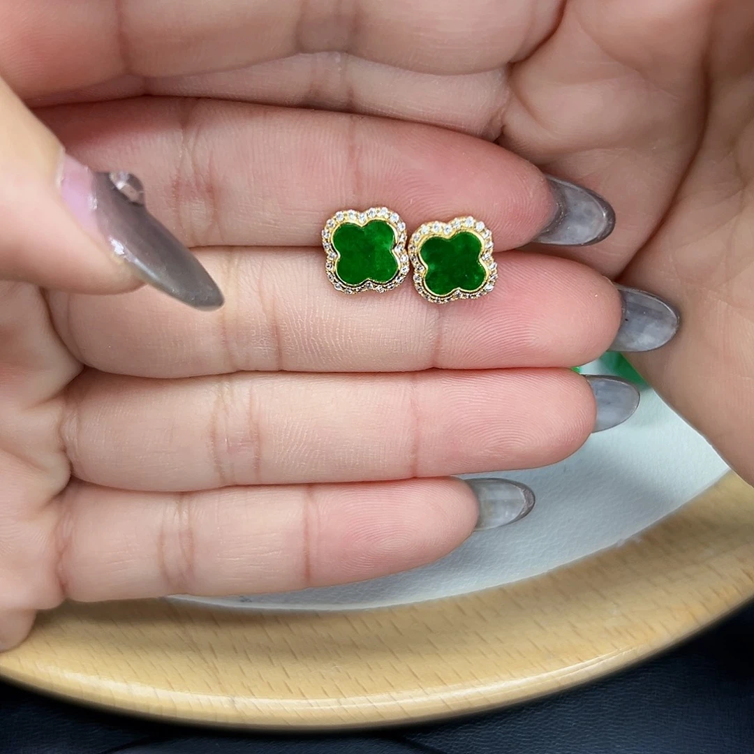 翡翠耳饰银S925镶嵌温*天然Ａ货翡翠