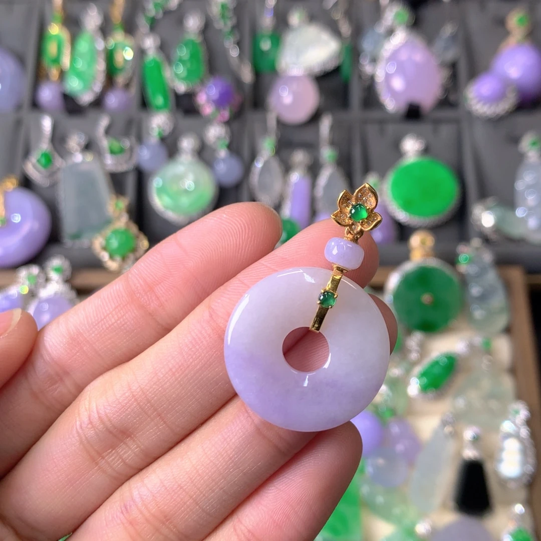 翡翠18K金镶嵌吊坠(不含链)