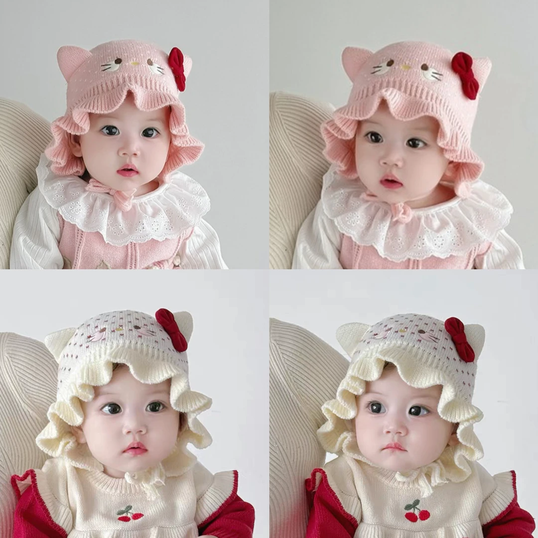 可爱女宝宝帽子秋冬季保暖加厚针织公主帽女婴儿小月龄毛线护耳帽