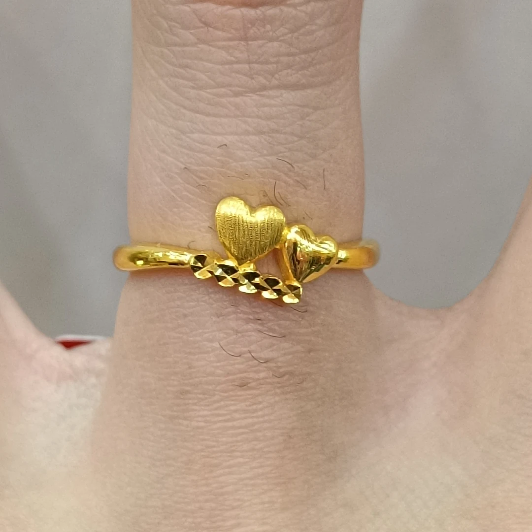 足金999黄金戒指正品纯黄金双爱心女戒实心活口精品女式戒指3.55