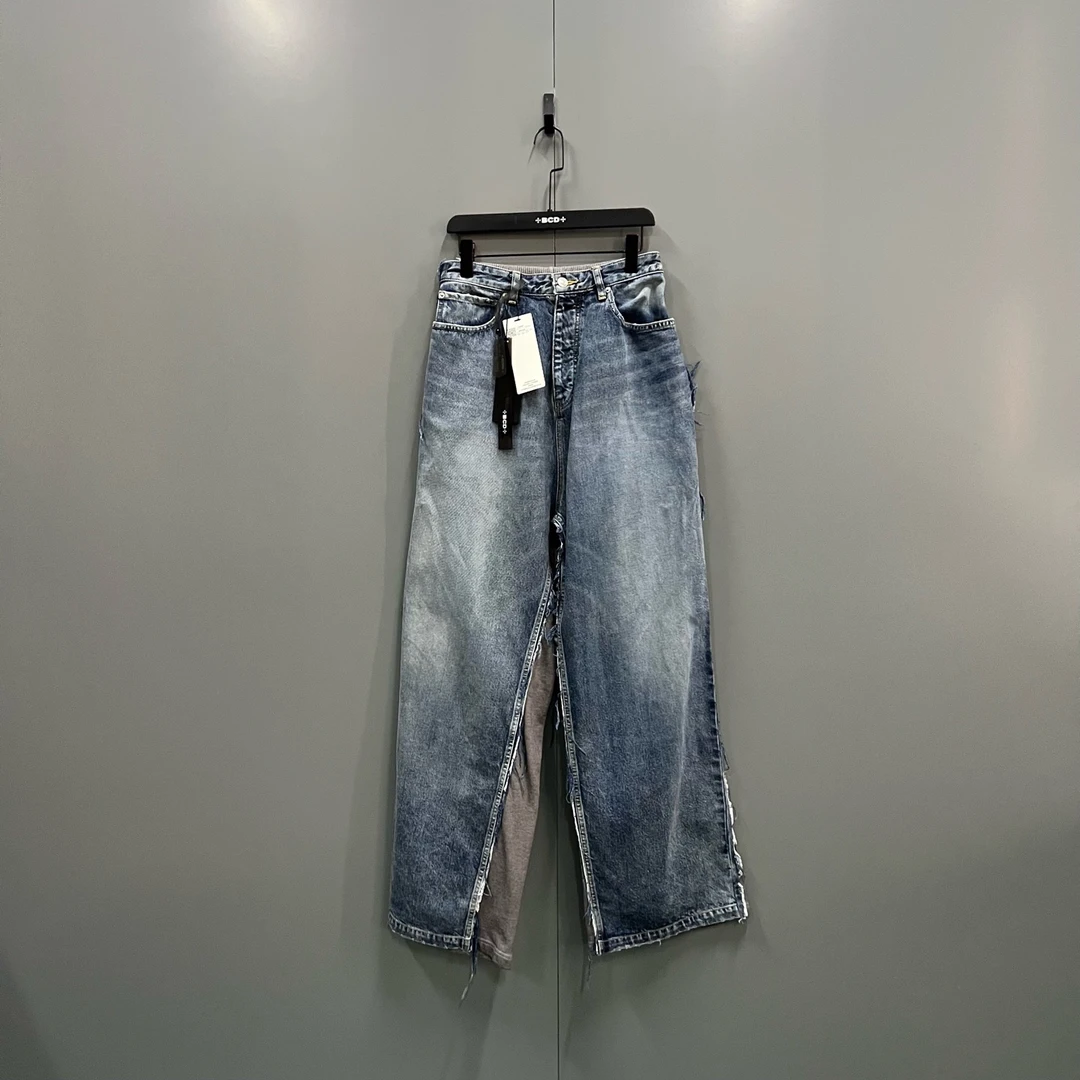 99新 Balenciaga/巴黎世家 楠 103166 做旧牛仔阔腿裤 XS码