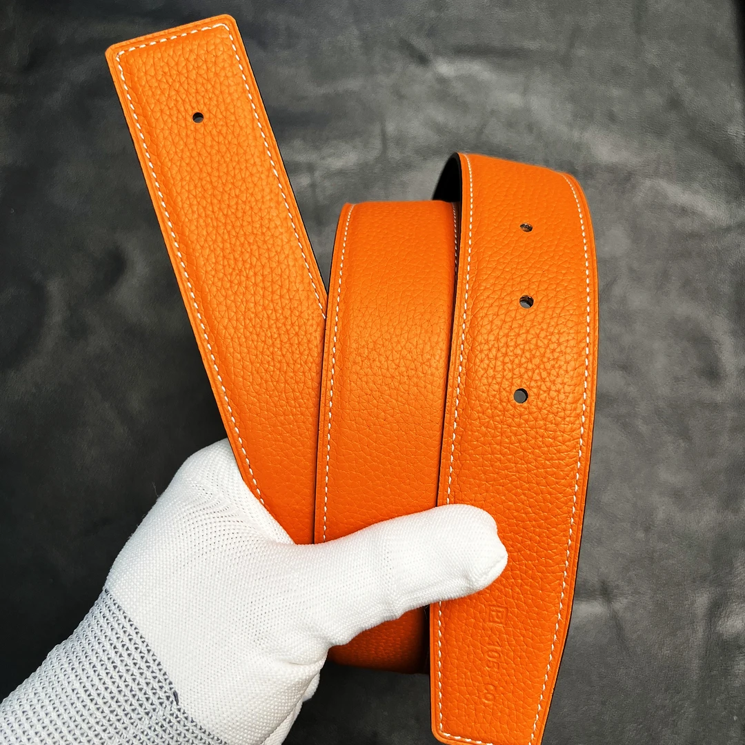 双面头层牛皮腰带 3.8宽 打孔 休闲男款平滑扣