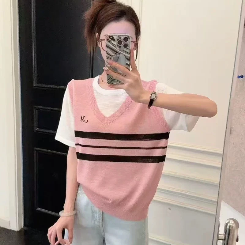 【香香严选】欧若风撞色假两件针织衫8238