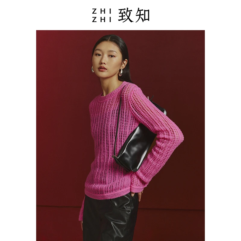 【橱窗】致知 隔帘听 套头衫冬新款流行双面丝毛镂空ZZ2CWKZO025