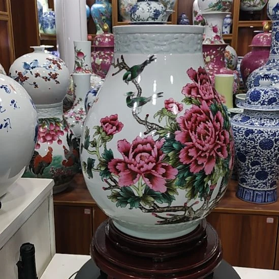 瓷片景德镇陶瓷牡丹福桶瓶