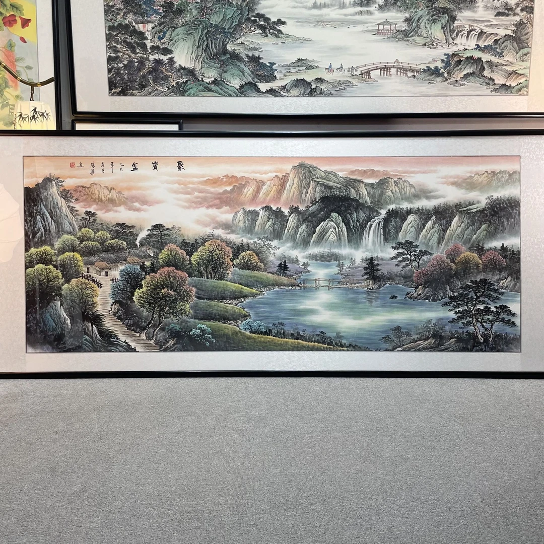 纯手绘-聚宝盆【278*118】国画山水画客厅办公室挂画字画直播间