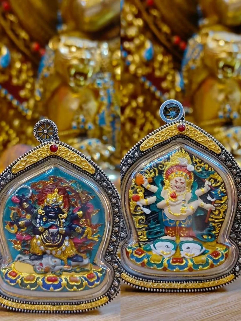 大黑天白六臂双面，925外壳手绘擦擦带绳礼盒