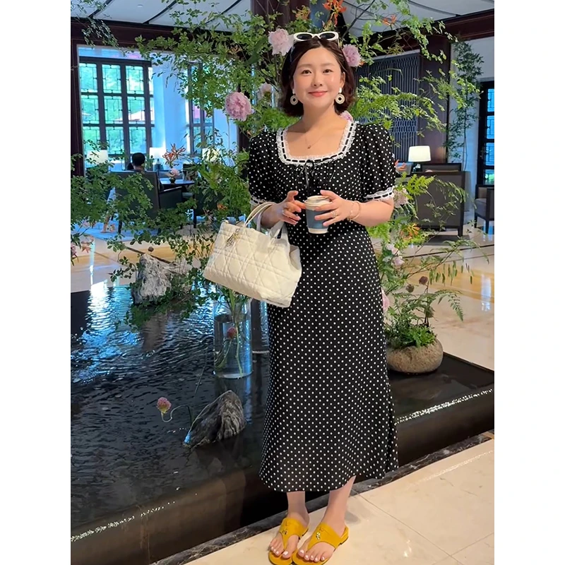 【双11清仓】【繁星夏夜】夏季显瘦波点蕾丝花边连衣裙Z525Q09819