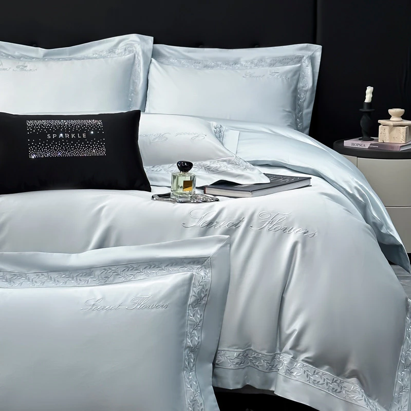 富安娜高端长绒棉件套纯棉全棉床单被套刺绣裸睡用品床上