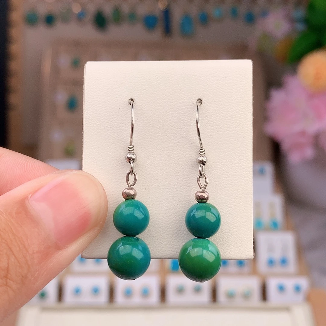 银S925镶嵌绿松石耳饰