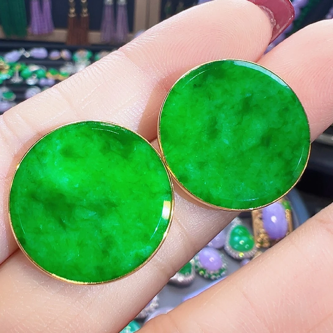 翡翠18K金镶嵌耳饰签收后24小时鉴赏期