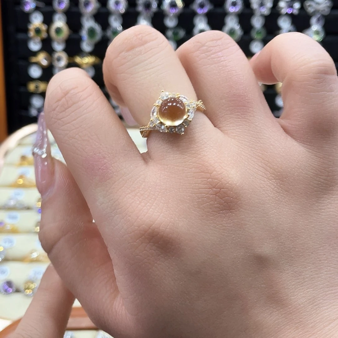 黄晶戒指女款银S925镶嵌